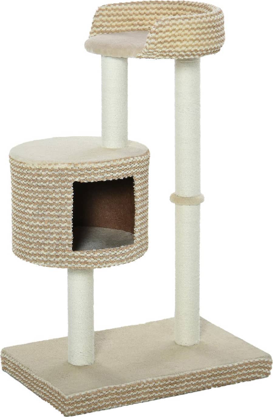 allmypets d303d4 tiragraffi per gatti albero tiragraffi multi-livello casetta e corde in juta beige - d303d4