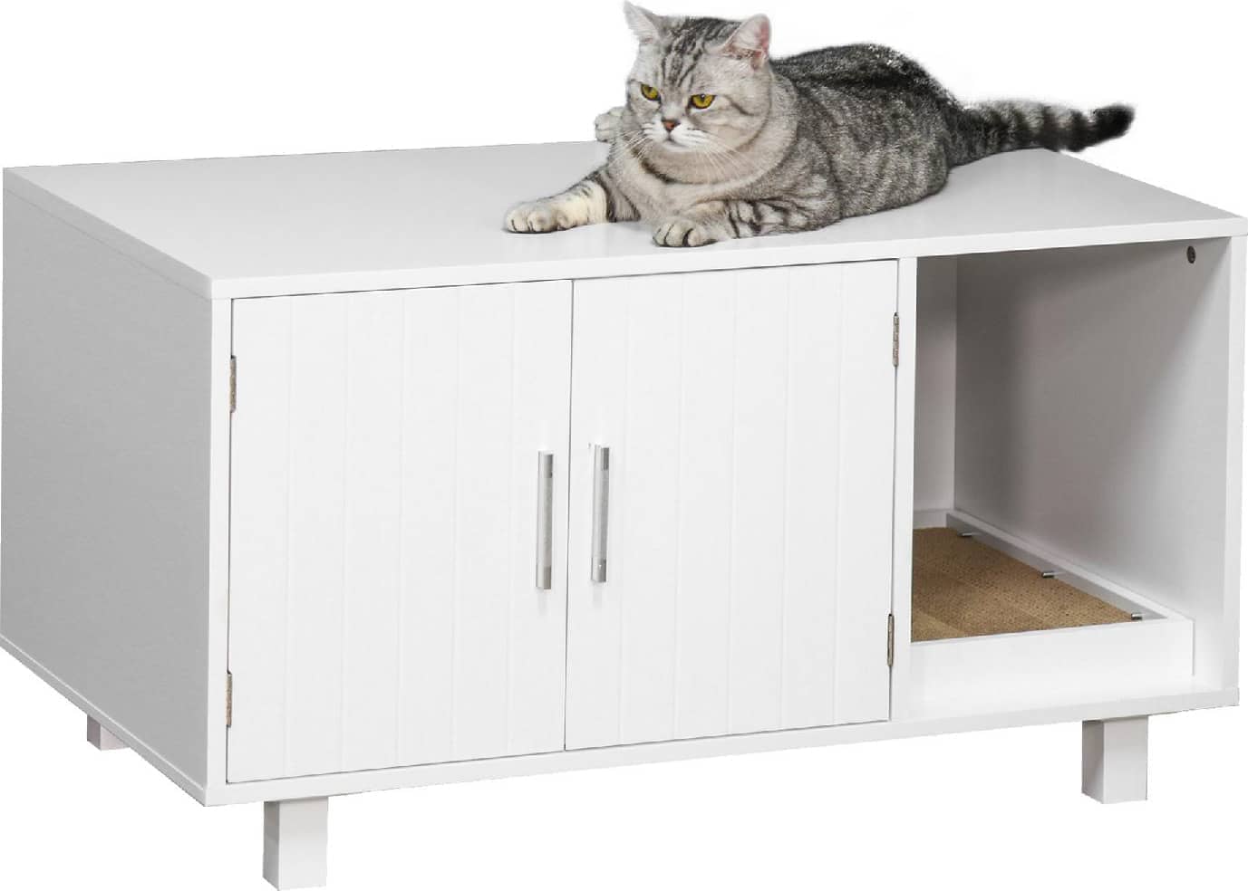 allmypets d31016gt mobile lettiera per gatti chiusa in legno 2 ante e apertura laterale con tiragraffi - d31016gt