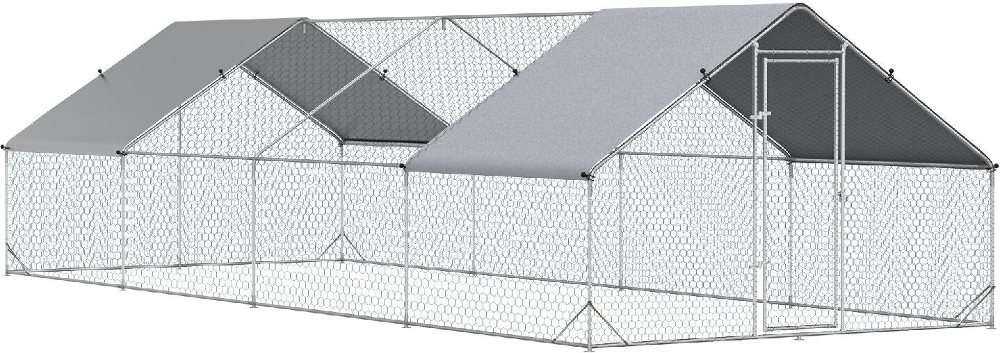 dechome 277v03d51 pollaio da giardino con telaio zincato copertura impermeabile e rete esagonale 3x8x2m argento - 277v03d51