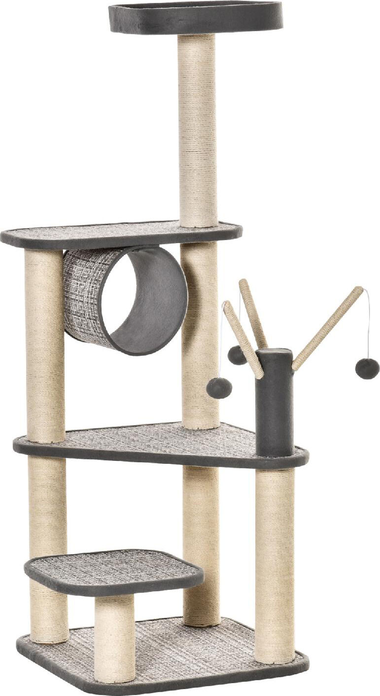 dechome 425 tiragraffi per gatti albero tiragraffi da 130cm tunnel per gatti pali in sisal grigio