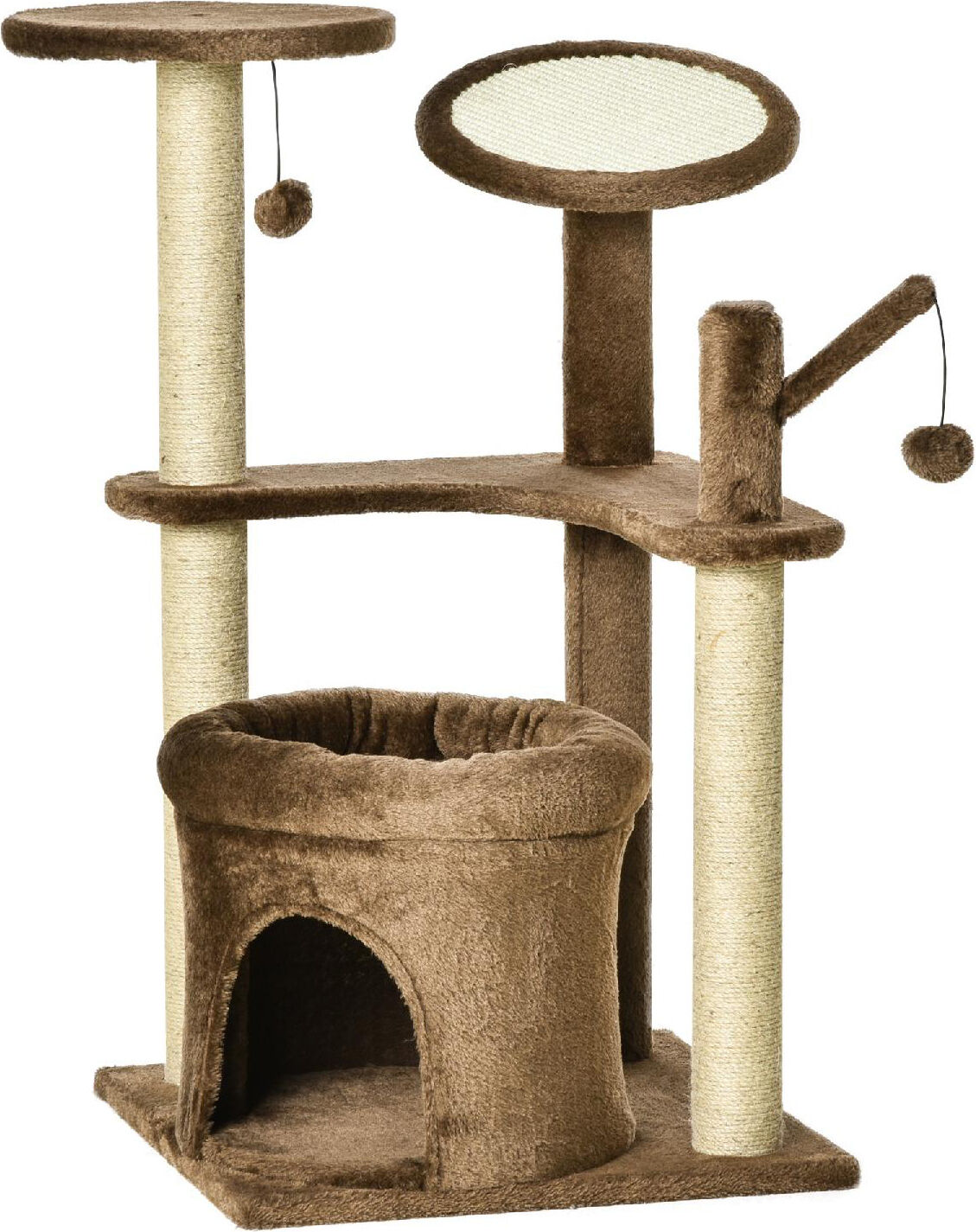 dechome 482cf tiragraffi per gatti albero tiragraffi con pali in corda sisal casetta e cuscino rivestimento in peluche altezza 87cm caffè