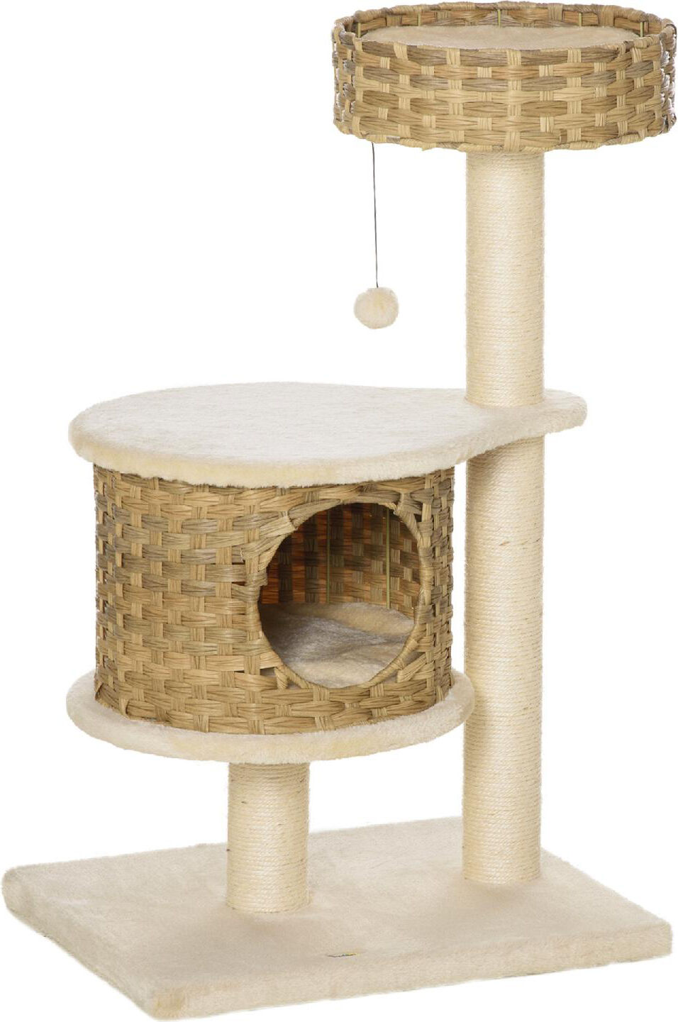 dechome 484 tiragraffi per gatti albero tiragraffi da 95cm cuccia e casetta in rattan e pali in sisal