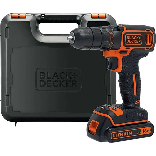 black & decker bdcdc18k-qw trapano avvitatore batteria al litio 18 v senza fili cordless velocità 0-650 giri/min + valigetta - bdcdc18k