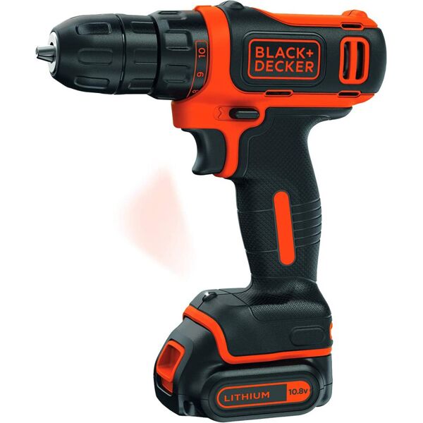 black & decker bdcdd12-qw trapano avvitatore a batteria litio 10.8v cordless ricaricabile velocità 0/550 giri/min con impugnatura soft grip - bdcdd12-qw