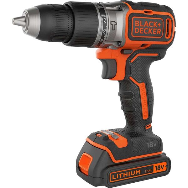 black & decker bl188kb-qw trapano avvitatore percussione batteria 18v cordless ricaricabile con motore brushless velocità 0/1650 giri/min + 2 batterie e valigetta - bl188kb-qw