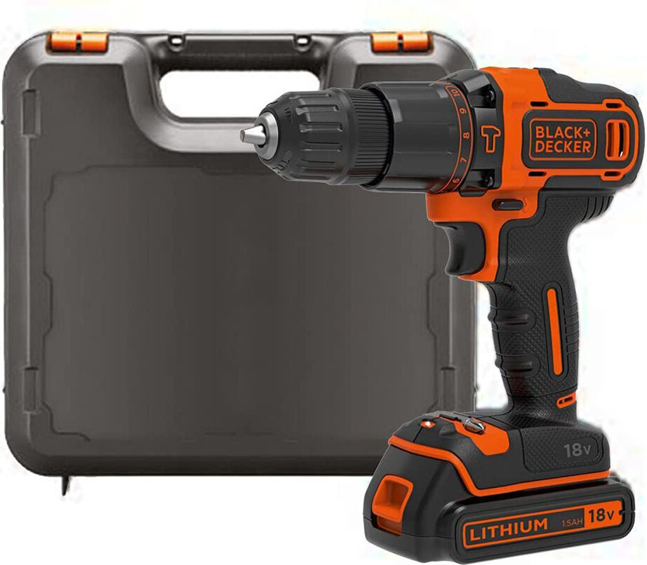 black & decker bdchd18k trapano avvitatore a percussione batteria al litio 18 v senza fili cordless giri/min 0-360/0-1400 + valigetta - bdchd18k