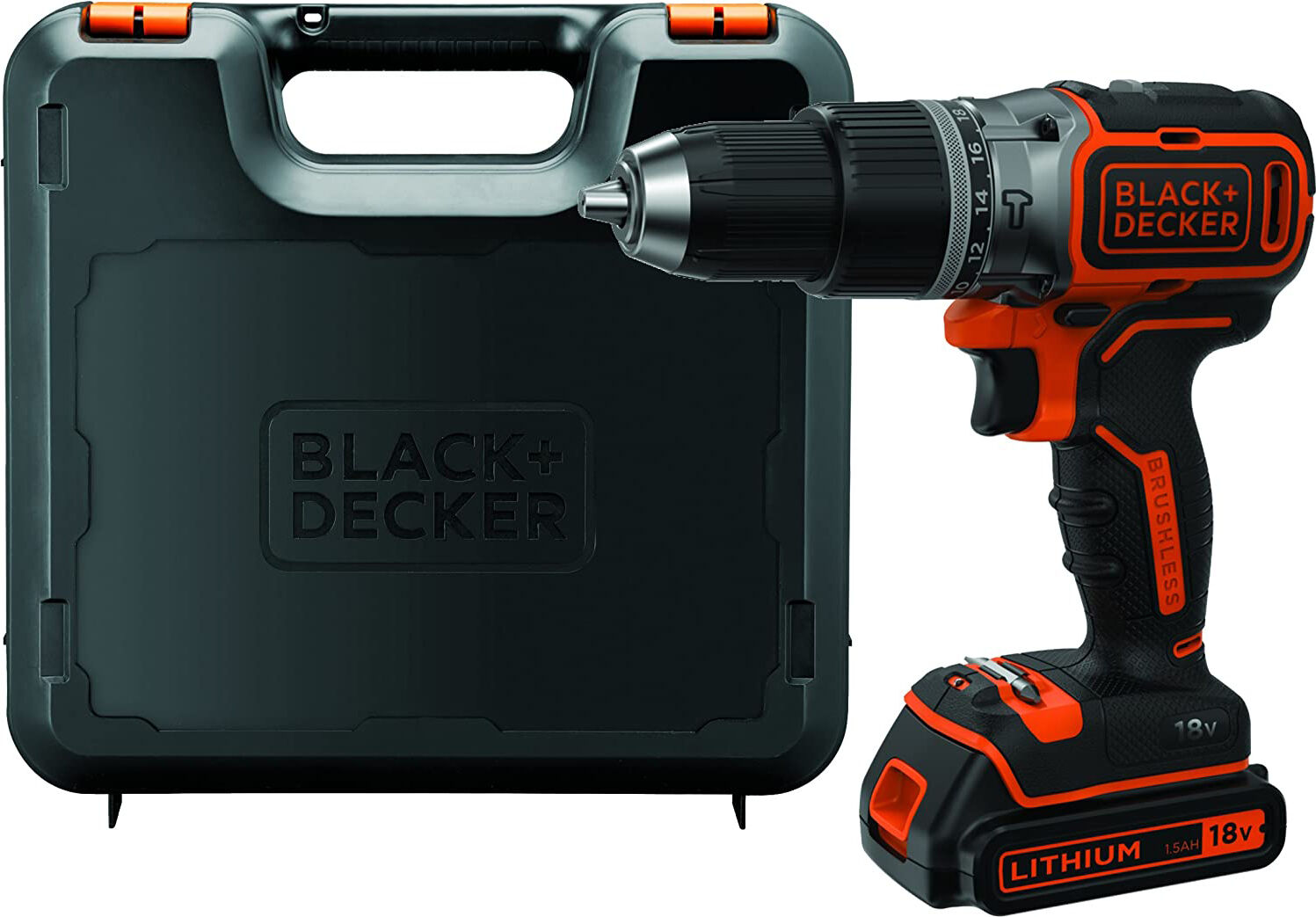 black & decker bl188k-qw trapano avvitatore percussione batteria 18v cordless ricaricabile con motore brushless velocità 0/1650 giri/min + valigetta - bl188k-qw