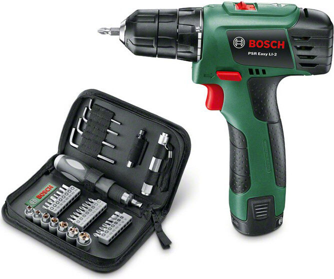 bosch 0603.9a2.108 trapano avvitatore a batteria cordless potenza 10.8 volt 2 velocità + 38 accessori batteria litio 1.4 ah - 0603.9a2.108