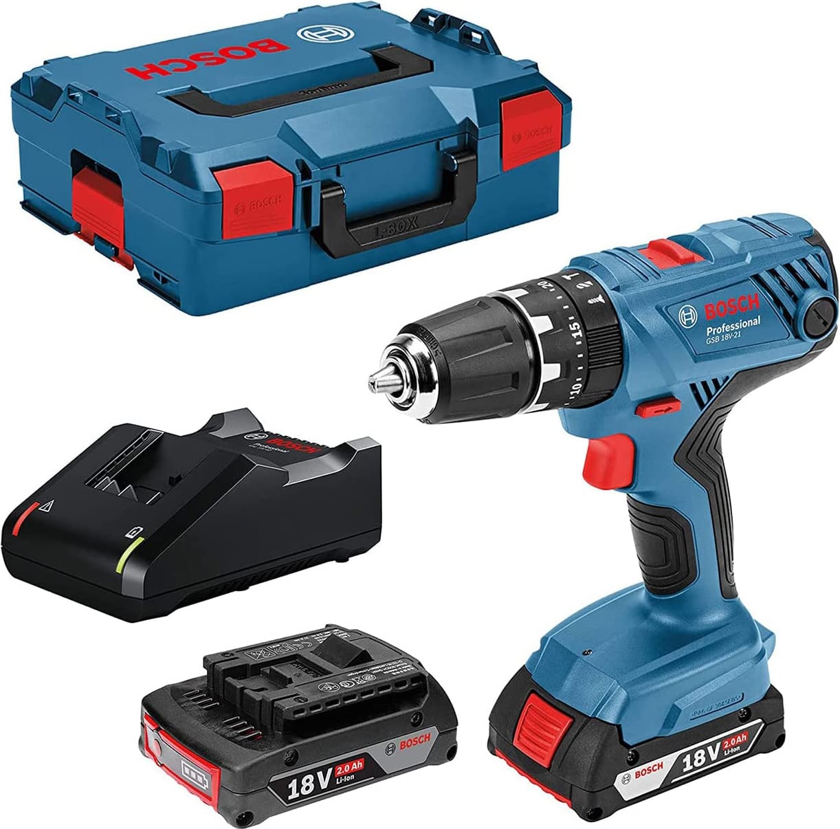 bosch gsb18v-21 trapano a batteria 18v avvitatore con percussione e 2 batterie gsb 18v-21