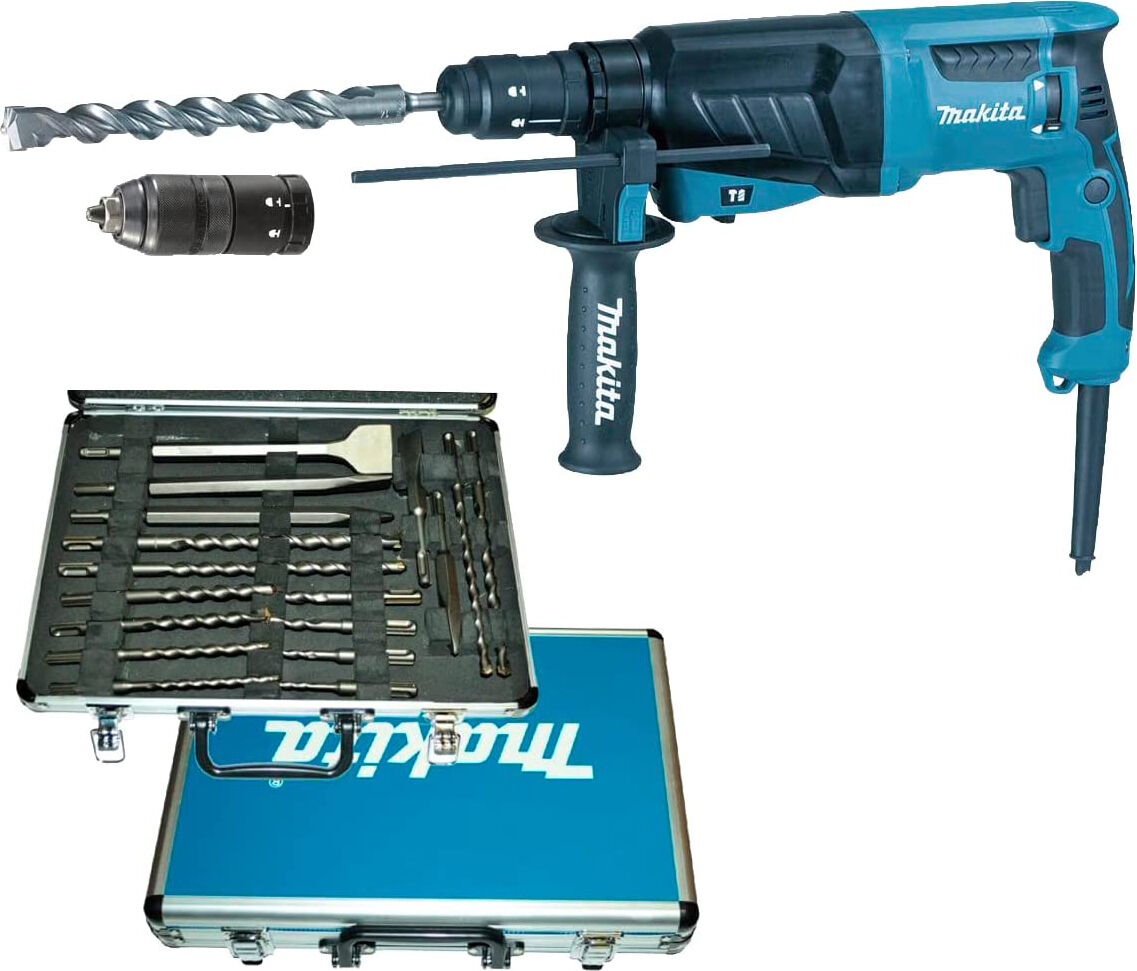 makita hr2630tx12 trapano tassellatore a percussione potenza 800 watt velocità 1200 giri/min attacco sds-plus - hr2630tx12