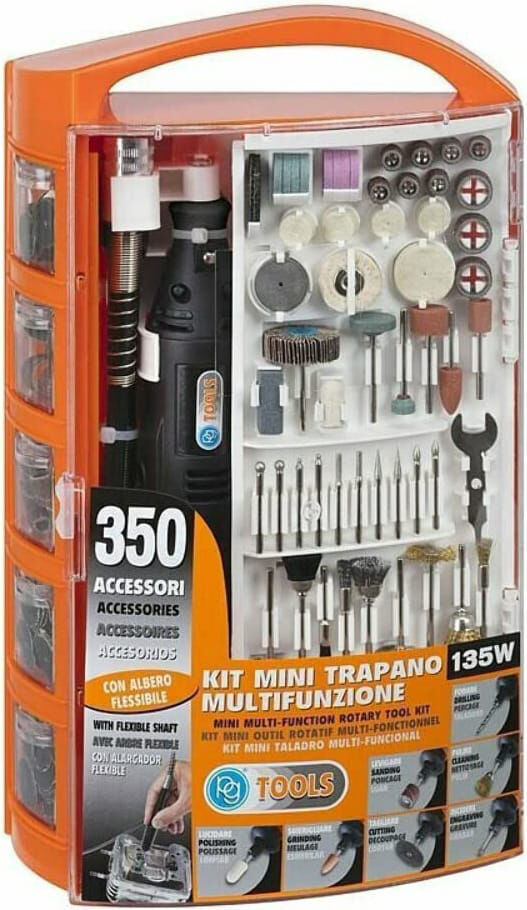 p.g. pg138w mini trapano multifunzione incisiore kit con 350 accessori potenza 135 watt - pg138w