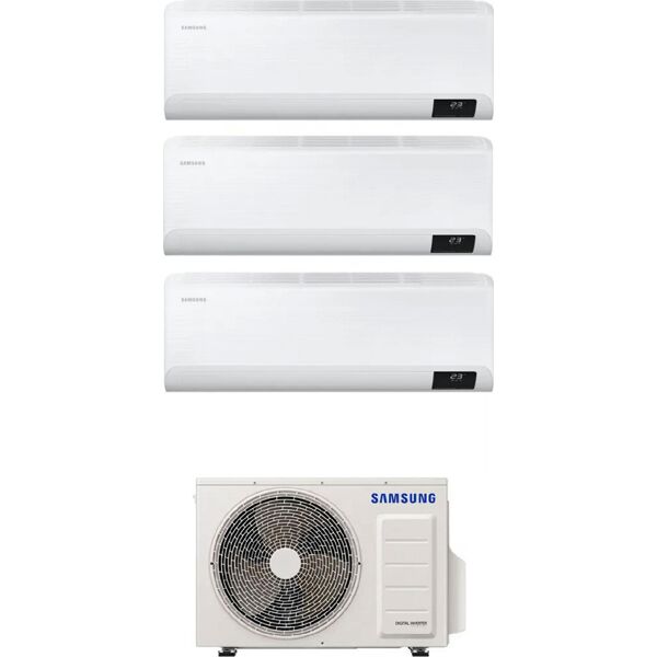 samsung 3 x ar09cxcaawk + aj068txj3kg climatizzatore trial split inverter 9000 + 9000 + 9000 btu condizionatore con pompa di calore classe a++/a+ gas r32 wifi (unità interna + unità esterna) - 3 x ar09cxcaawk + aj068txj3kg windfree elite