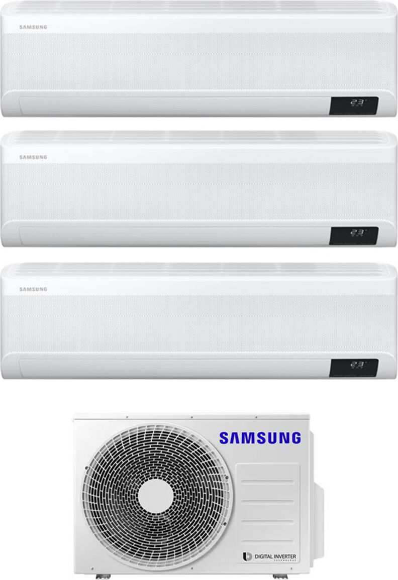 samsung 2 x ar07txeaawk + ar09txeaawk + aj052txj3kg climatizzatore trial split inverter 7000 + 7000 + 9000 btu condizionatore con pompa di calore classe a++/a+ gas r32 wifi (unità interna + unità esterna) - 2 x ar07txeaawk + ar09txeaawk + aj052txj3kg wind