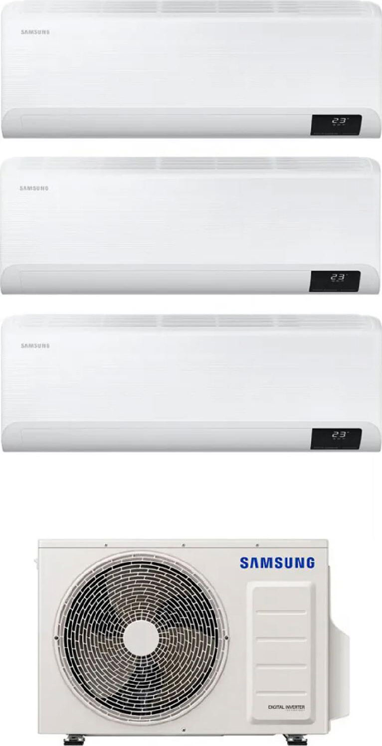 samsung 3 x ar07txfyawk + aj068txj3kg climatizzatore trial split inverter 7000 + 7000 + 7000 btu condizionatore con pompa di calore classe a++/a+ gas r32 wifi (unità interna + unità esterna) - 3 x ar07txfyawk + aj068txj3kg cebu