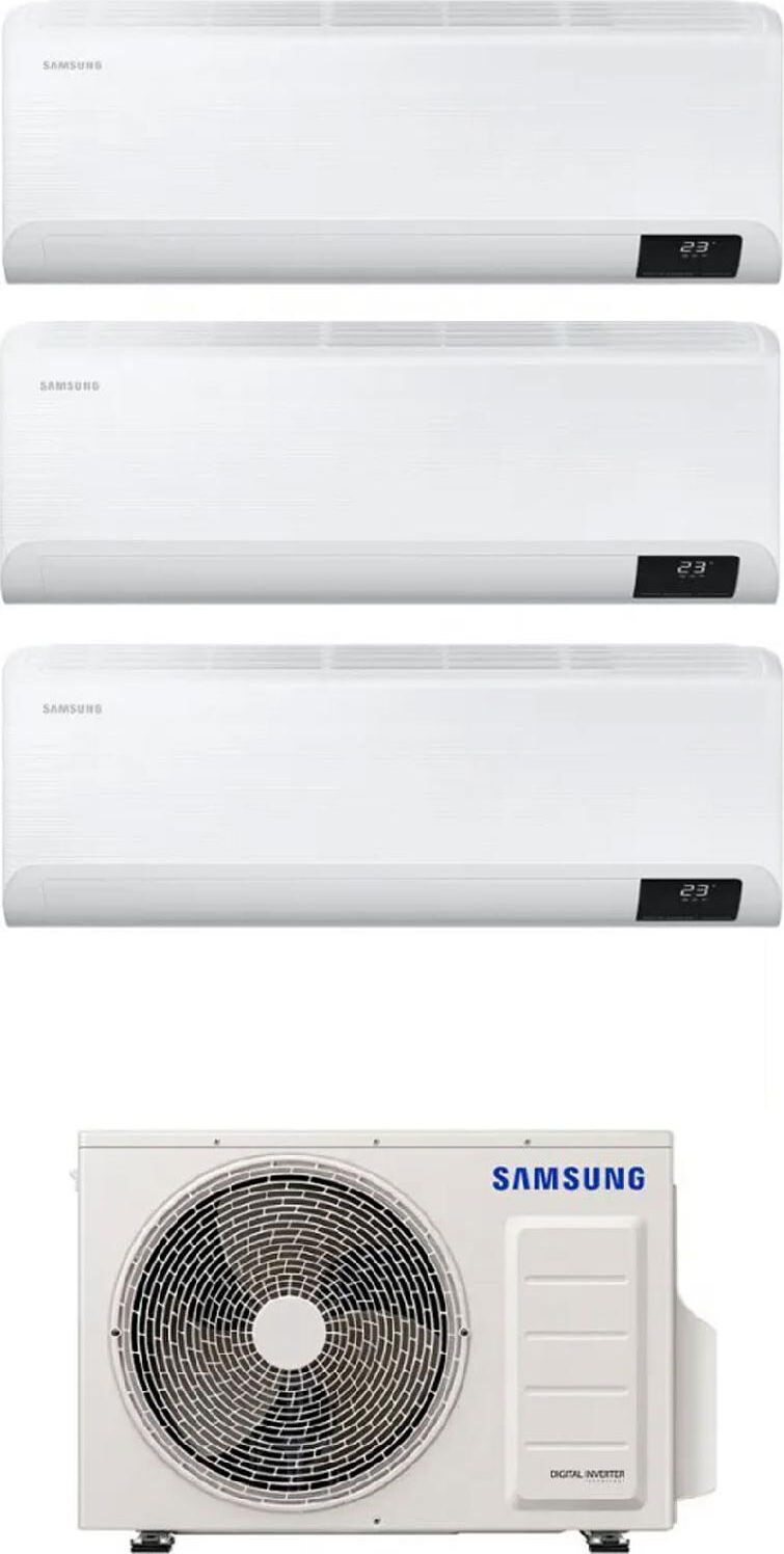 samsung 2 x ar07txeaawk + ar09txeaawk + aj068txj3kg climatizzatore trial split inverter 7000 + 7000 + 9000 btu condizionatore con pompa di calore classe a++/a+ gas r32 wifi (unità interna + unità esterna) - 2 x ar07txeaawk + ar09txeaawk + aj068txj3kg wind