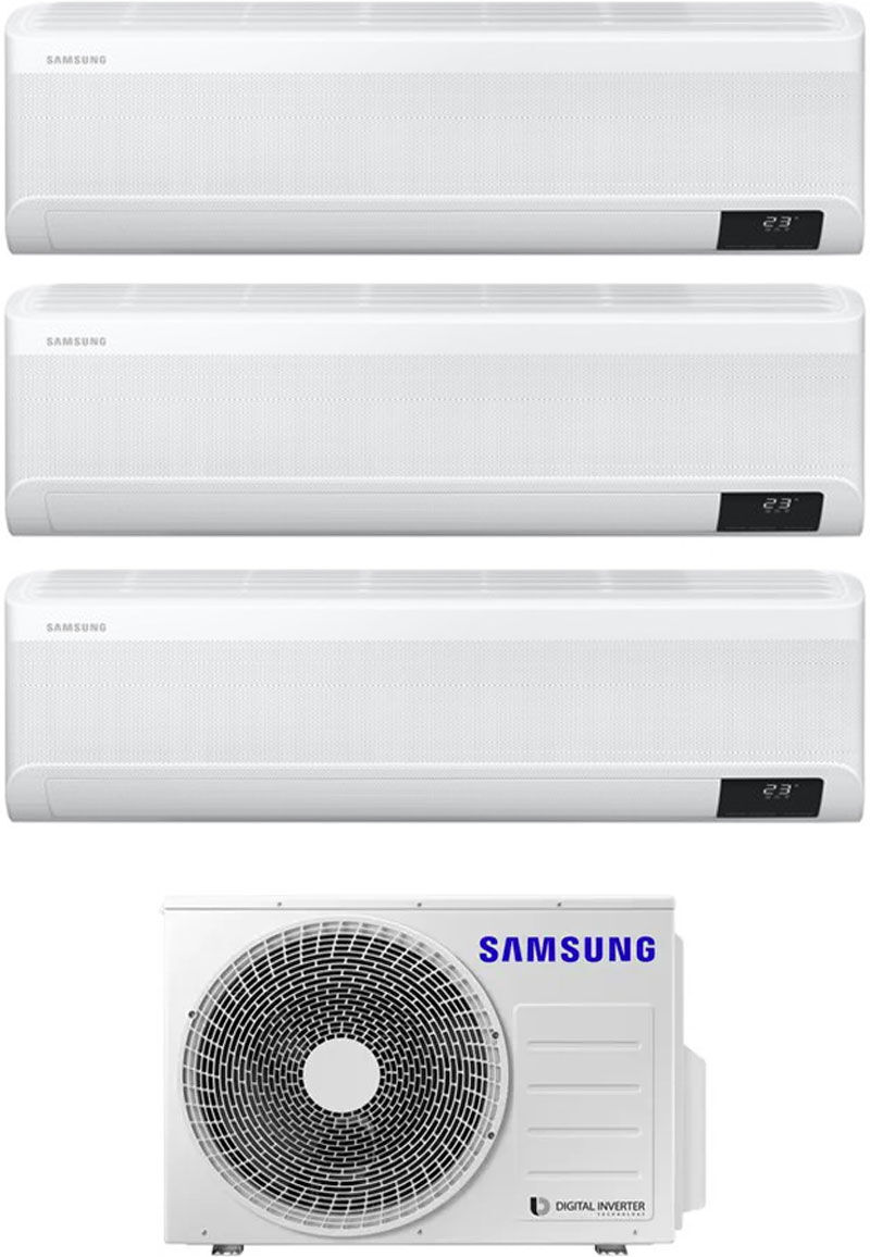 samsung 2 x ar07txeaawk + ar12txeaawk + aj052txj3kg climatizzatore trial split inverter 7000 + 7000 + 12000 btu condizionatore con pompa di calore classe a++/a+ gas r32 wifi (unità interna + unità esterna) - 2 x ar07txeaawk + ar12txeaawk + aj052txj3kg win