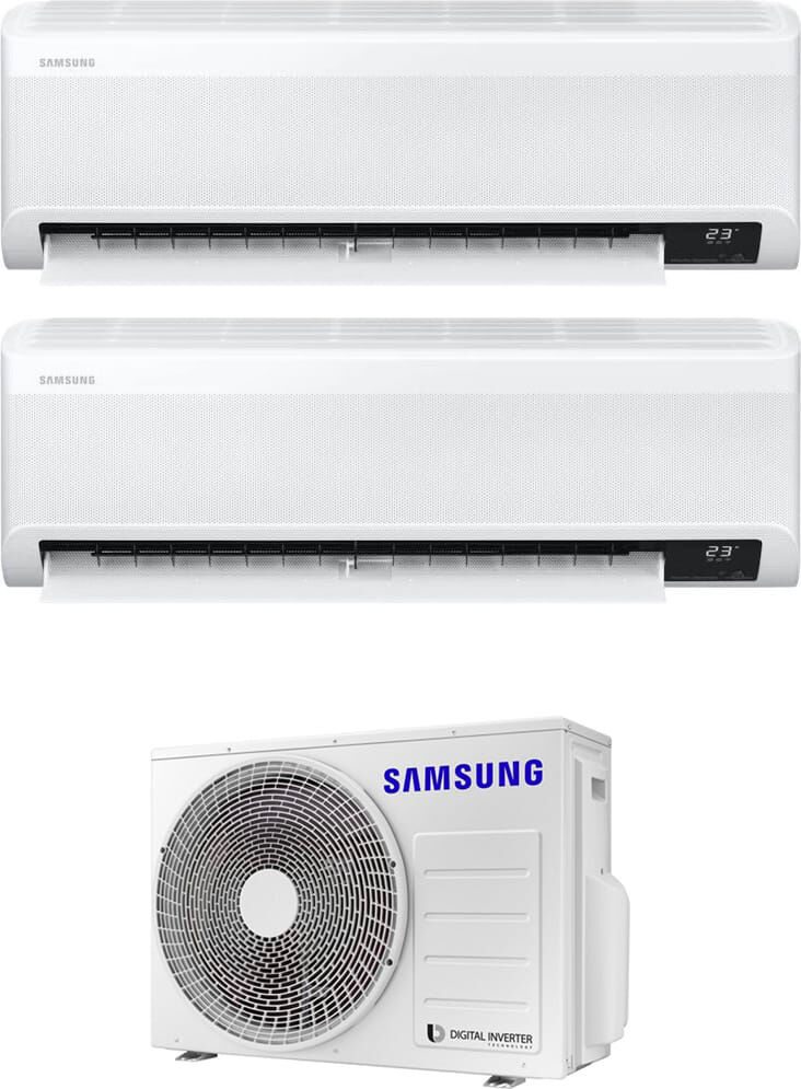 samsung ar07txcaawk + ar07txcaawk + aj040txj2kg climatizzatore dual split inverter 7000 + 7000 btu condizionatore con pompa di calore classe a+++/a++ gas r32 wifi (unità interna + unità esterna) - ar07txcaawk + ar07txcaawk + aj040txj2kg windfree elite