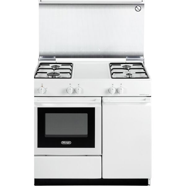 delonghi sew 8540 n cucina a gas 4 fuochi forno elettrico con grill larghezza x profondità 86x50 cm con coperchio in cristallo vano portabombola colore bianco - sew 8540 n linea smart