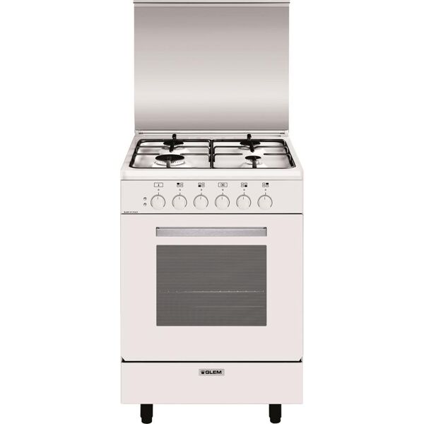 glem gas a554mx6 cucina a gas 4 fuochi forno elettrico multifunzione ventilato con grill larghezza x profondità 53x50 cm classe energetica a con coperchio colore bianco - a554mx6 linea alpha