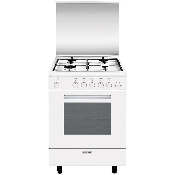 glem gas a664vx cucina a gas 4 fuochi forno a gas multifunzione ventilato con grill larghezza x profondità 60x60 cm classe energetica a con coperchio colore bianco - a664vx linea alpha