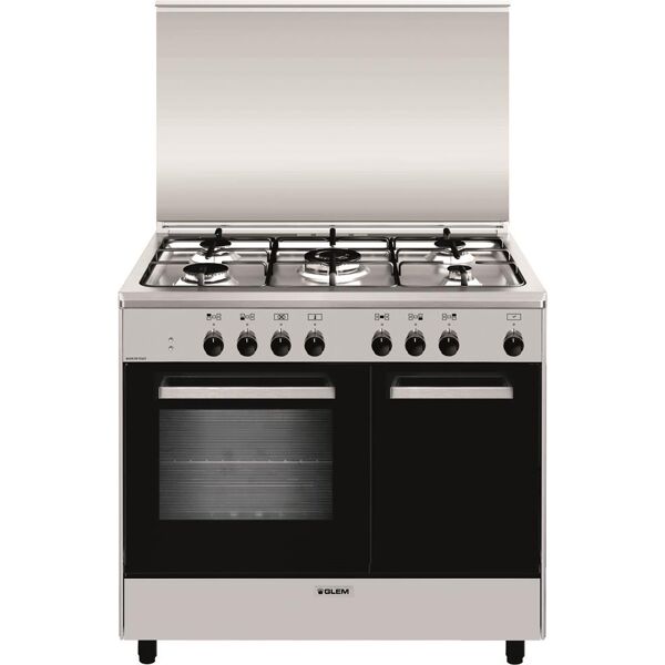 glem gas ar965mi6 cucina a gas 5 fuochi forno elettrico multifunzione ventilato con grill larghezza x profondità 90x60 cm con coperchio vano portabombola colore inox - ar965mi6 linea alpha