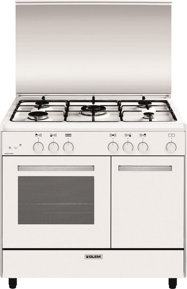 glem gas ar965gx cucina a gas 5 fuochi forno a gas con grill larghezza x profondità 90x60 cm classe energetica a con coperchio vano portabombola colore bianco - ar965gx linea alpha