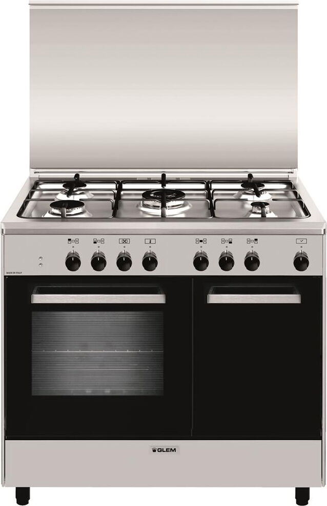 glem gas ar965mi6 cucina a gas 5 fuochi forno elettrico multifunzione ventilato con grill larghezza x profondità 90x60 cm con coperchio vano portabombola colore inox - ar965mi6 linea alpha