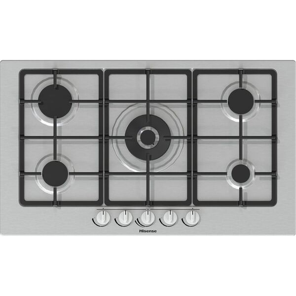 hisense gm973xf piano cottura 5 fuochi (1 bruciatore wok) a gas da incasso larghezza 90 cm griglie in ghisa colore inox - gm973xf