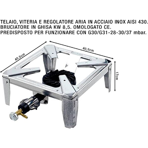 o.m.a.c. 235/ce/1 fornellone a gas drago inox cm 40x40x19 cm - 235/ce/1 cook case