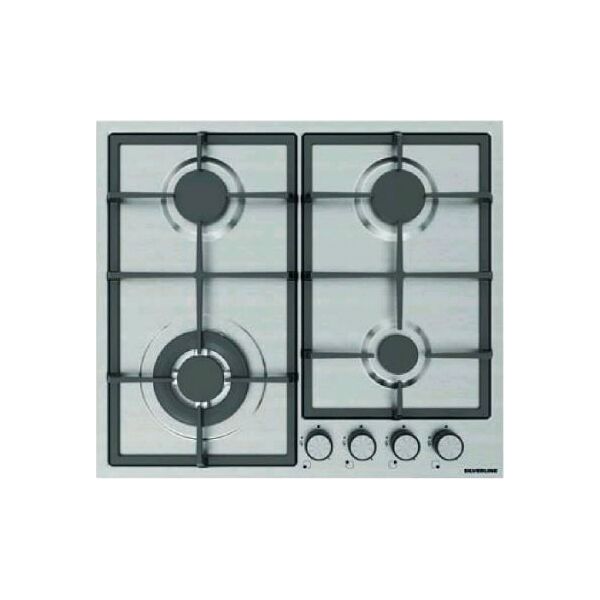 silverline as5443x01 piano cottura 4 fuochi a gas da incasso (1 bruciatore wok) larghezza 60 cm griglie in ghisa colore inox - as5443x01