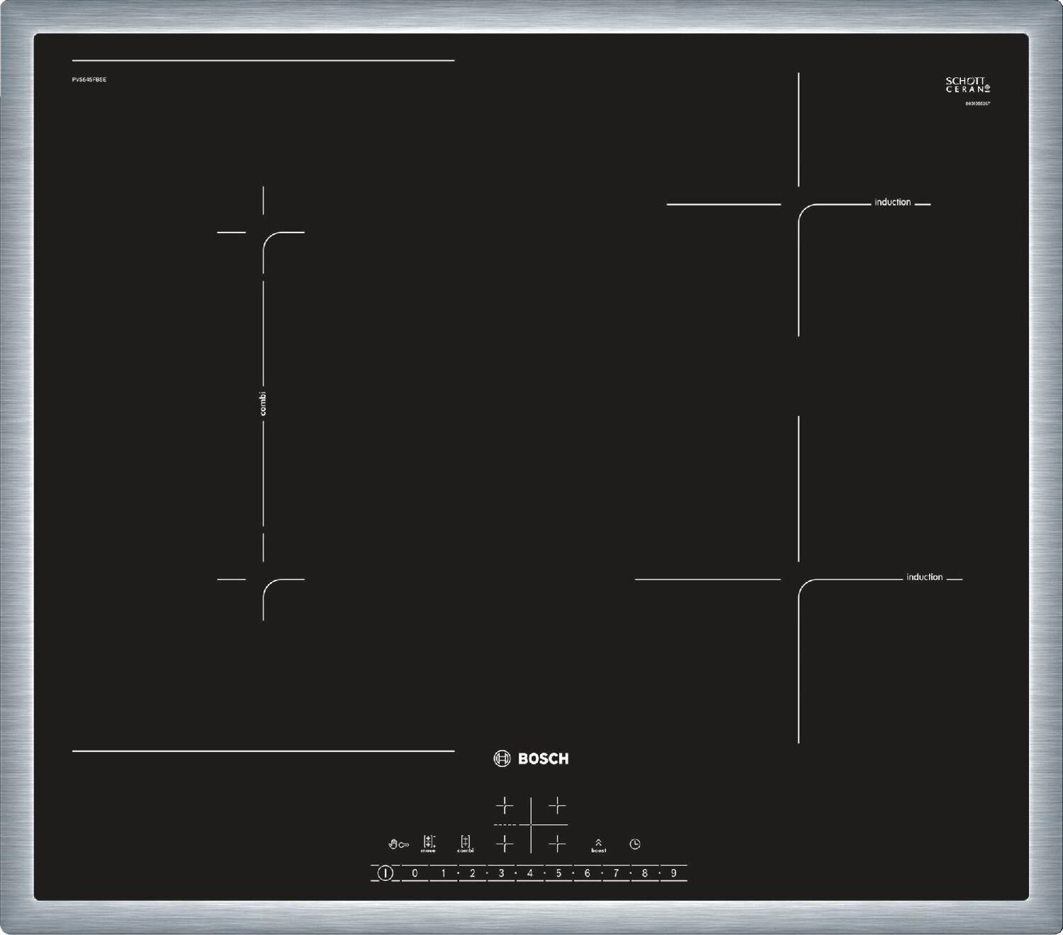 bosch pvs645fb5e piano cottura induzione elettrico 4 fuochi da incasso larghezza 60 cm in vetroceramica colore nero - pvs645fb5e