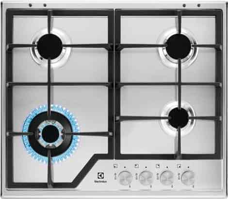 electrolux kgs 6436 sx kgs6436sx linea slim piano cottura 4 fuochi a gas 60 cm griglie in ghisa (1 bruciatore wok) colore inox