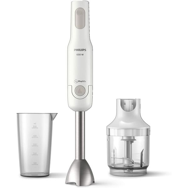 philips hr2535/00 frullatore ad immersione minipimer potenza 650 watt con tritatutto colore bianco - hr2535/00