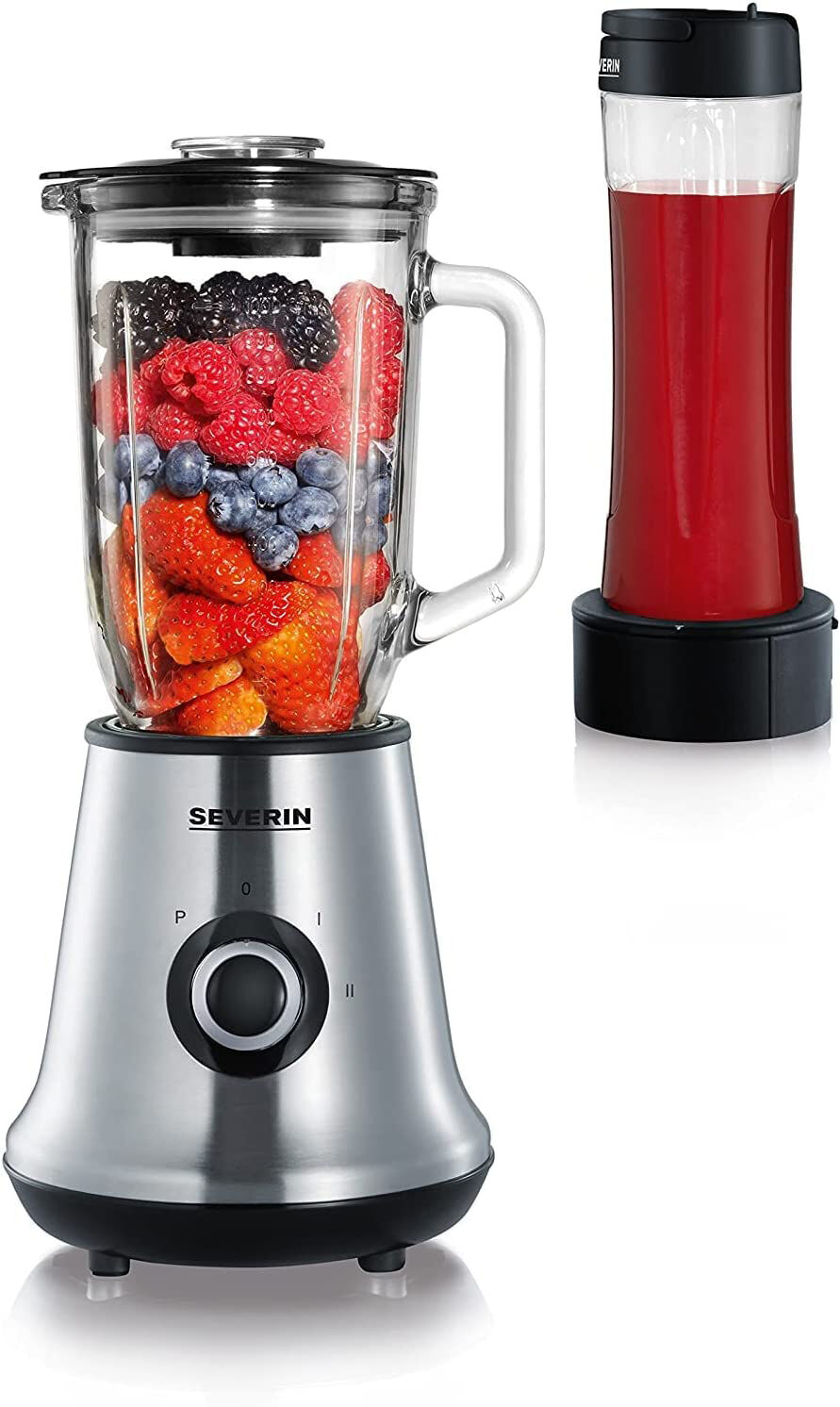 severin sm 3737 frullatore con bicchiere capacità 1 litri tritaghiaccio potenza 500 watt 2 velocità e tasto pulse + smoothie 0,6 litri - sm 3737