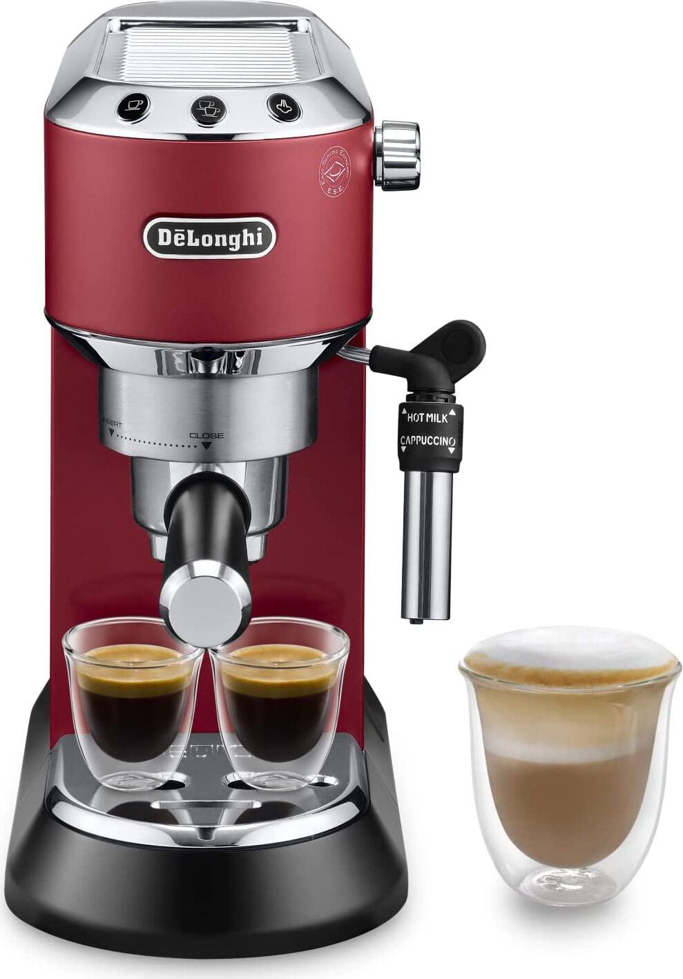 delonghi ec685.r dedica style macchina caffé cialde e caffé macinato in polvere espresso manuale con erogatore di vapore colore rosso ec685.r