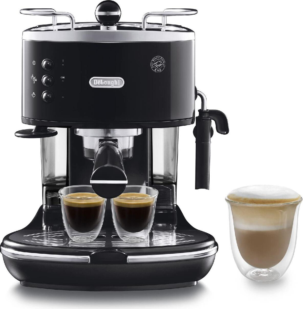 delonghi eco 311.bk icona eco 311.bk macchina caffé cialde e caffé macinato in polvere espresso manuale con erogatore di vapore 1 o 2 tazze colore nero