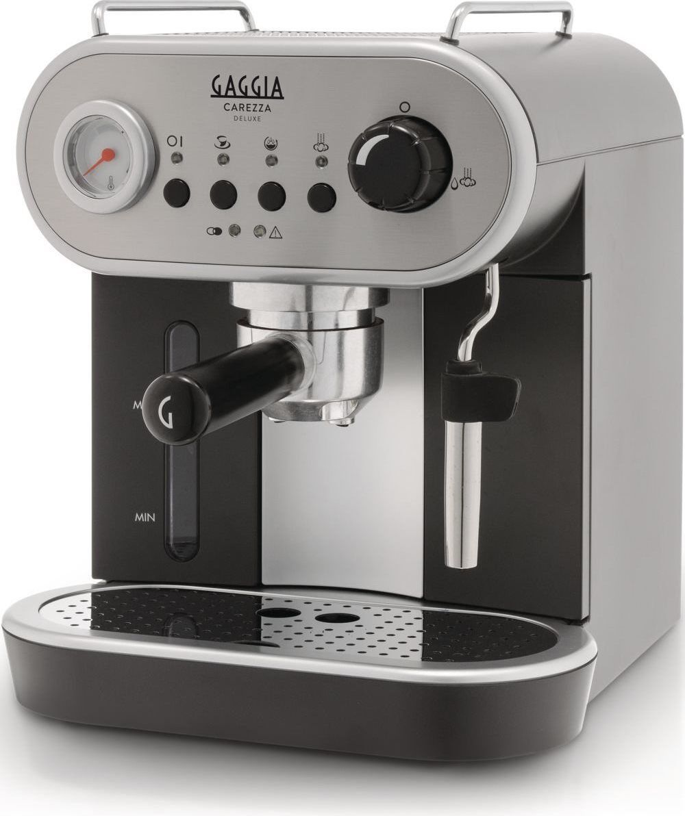 gaggia ri8525/01 carezza de luxe ri8525/01 macchina caffè cialde e caffè macinato in polvere espresso manuale con erogatore di vapore 1 o 2 tazze colore nero inchiostro