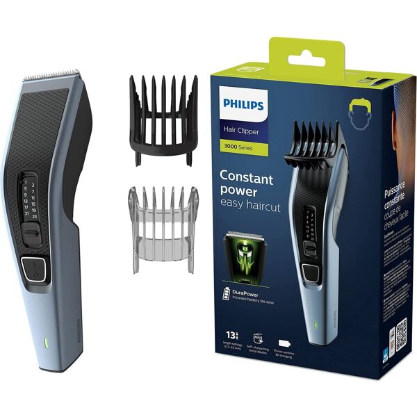 philips hc3530/15 regolabarba ricaricabile a batteria lame in inox colore nero blu - hc3530/15 hairclipper serie 3000