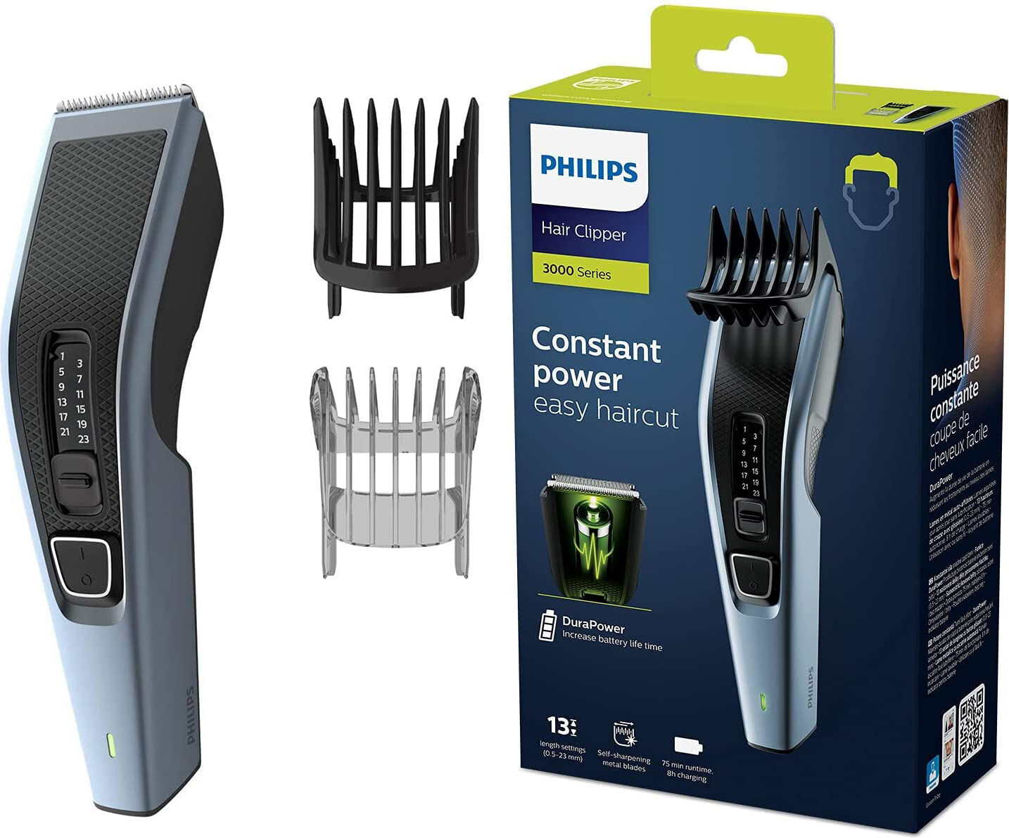 philips hc3530/15 regolabarba ricaricabile a batteria lame in inox colore nero blu - hc3530/15 hairclipper serie 3000