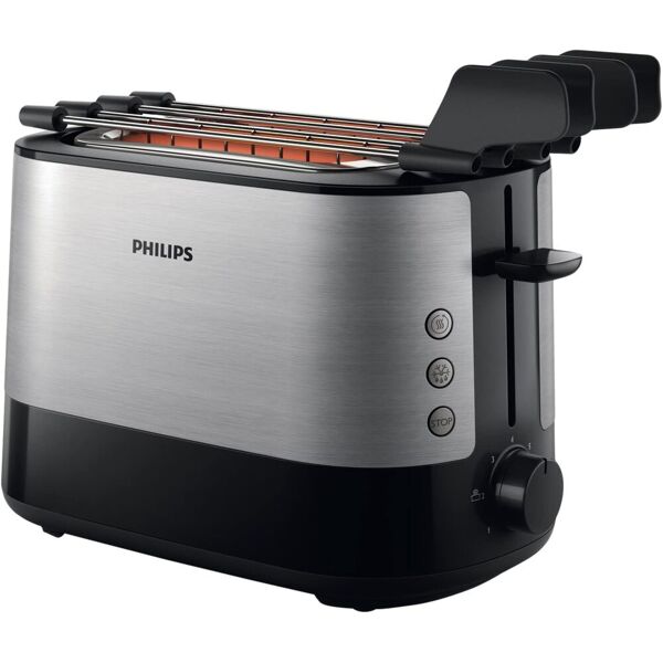 philips hd2639/90 tostapane 2 fette potenza 650 watt 7 livelli di cottura funzione scongelamento e cassetto fondo raccoglibriciole colore nero/acciaio - hd2639/90 viva collection