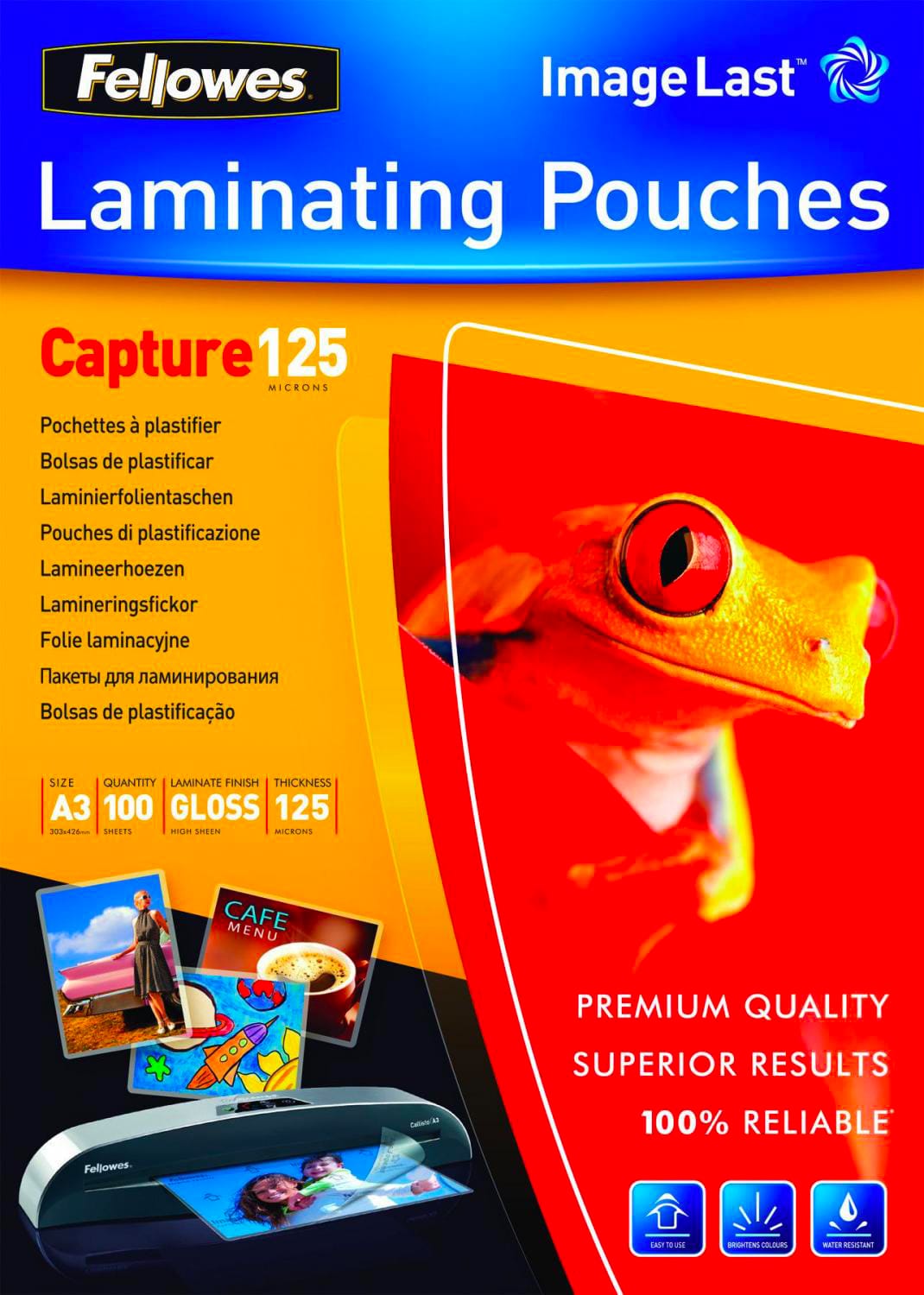 fellowes 5307506 confezione 100 pouches lucide capture125 a3 - 5307506