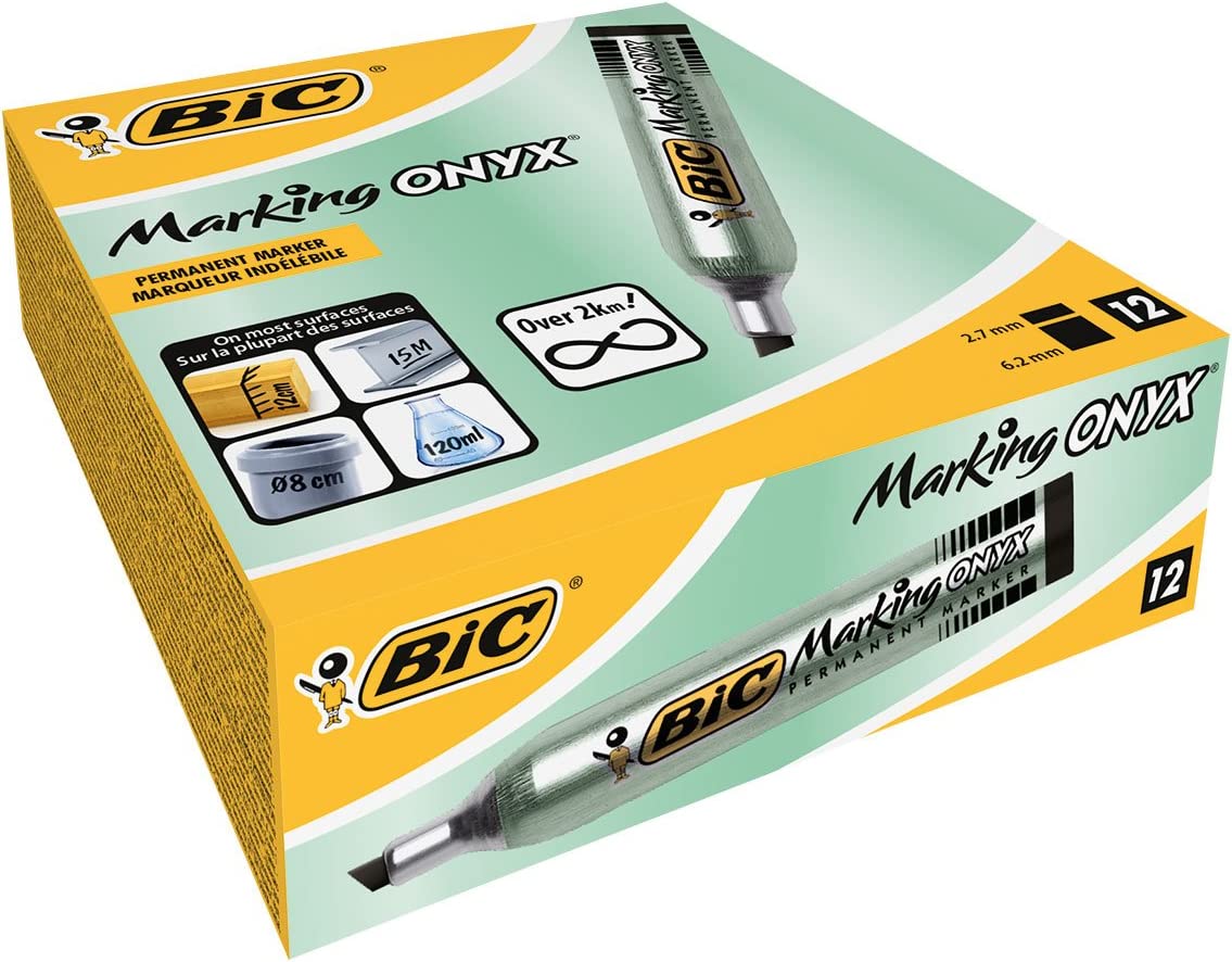 bic 8418302 marking onyx 1591 marcatore permanente nero punta smussata 12 pezzi - 8418302