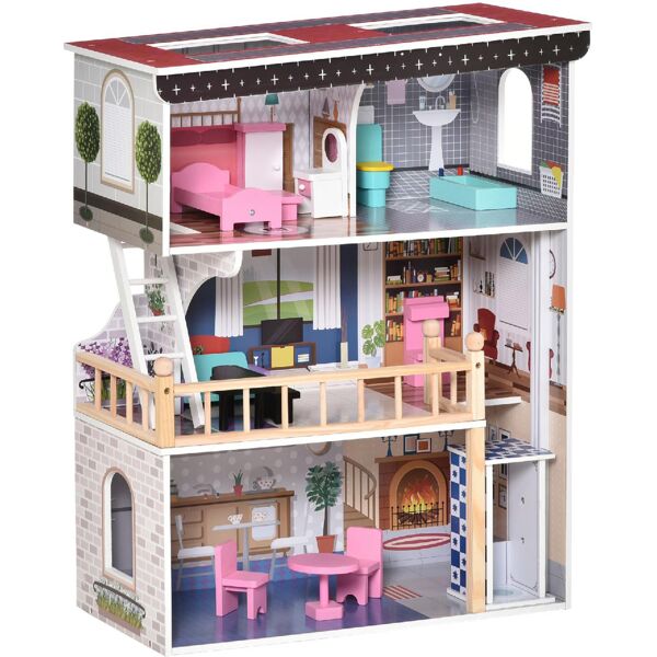 dechome 109 casa delle bambole a 3 piani con ascensore scala e accessori playset per bambini 3+ anni - 109