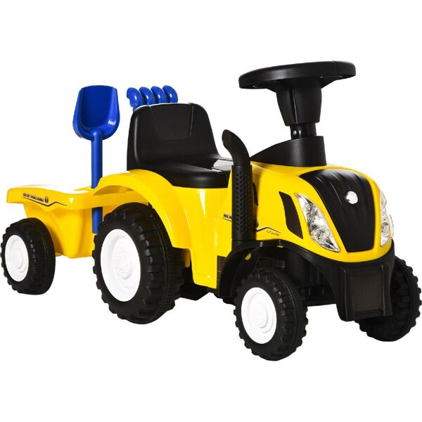 dechome 173yl macchina trattore per bambini da 1+ anni con rimorchio rastrello e pala cavalcabile colore giallo - 173yl