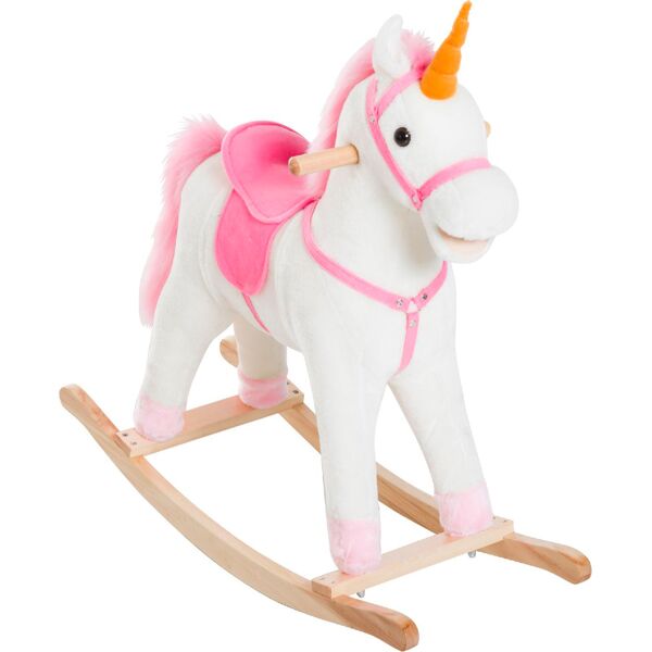 dechome 330085 dondolo unicorno peluche in legno cavalcabile per bambini da 3+ anni colore bianco e rosa - 330085
