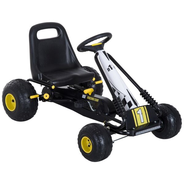 dechome 3410d0 go-kart a pedali seduta regolabile cavalcabile per bambini da 3+ anni colore bianco e giallo - 3410d0