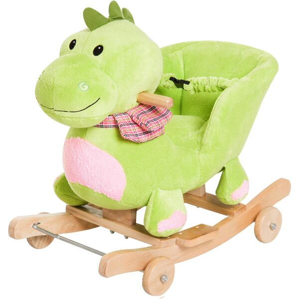dechome 68/330 cavallo a dondolo drago peluche in legno cavalcabile per bambini da 18+ mesi colore verde - 68/330