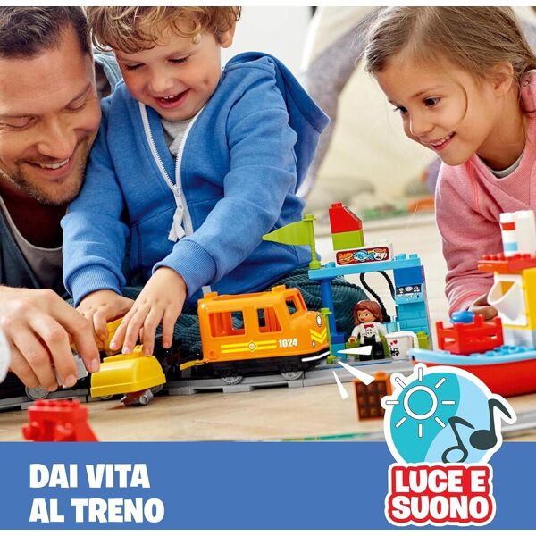 lego 10875 duplo - il grande treno merci, set push & go con gru giocattolo, costruzioni creative con luci e suoni per bambini da 2+ anni - 10875