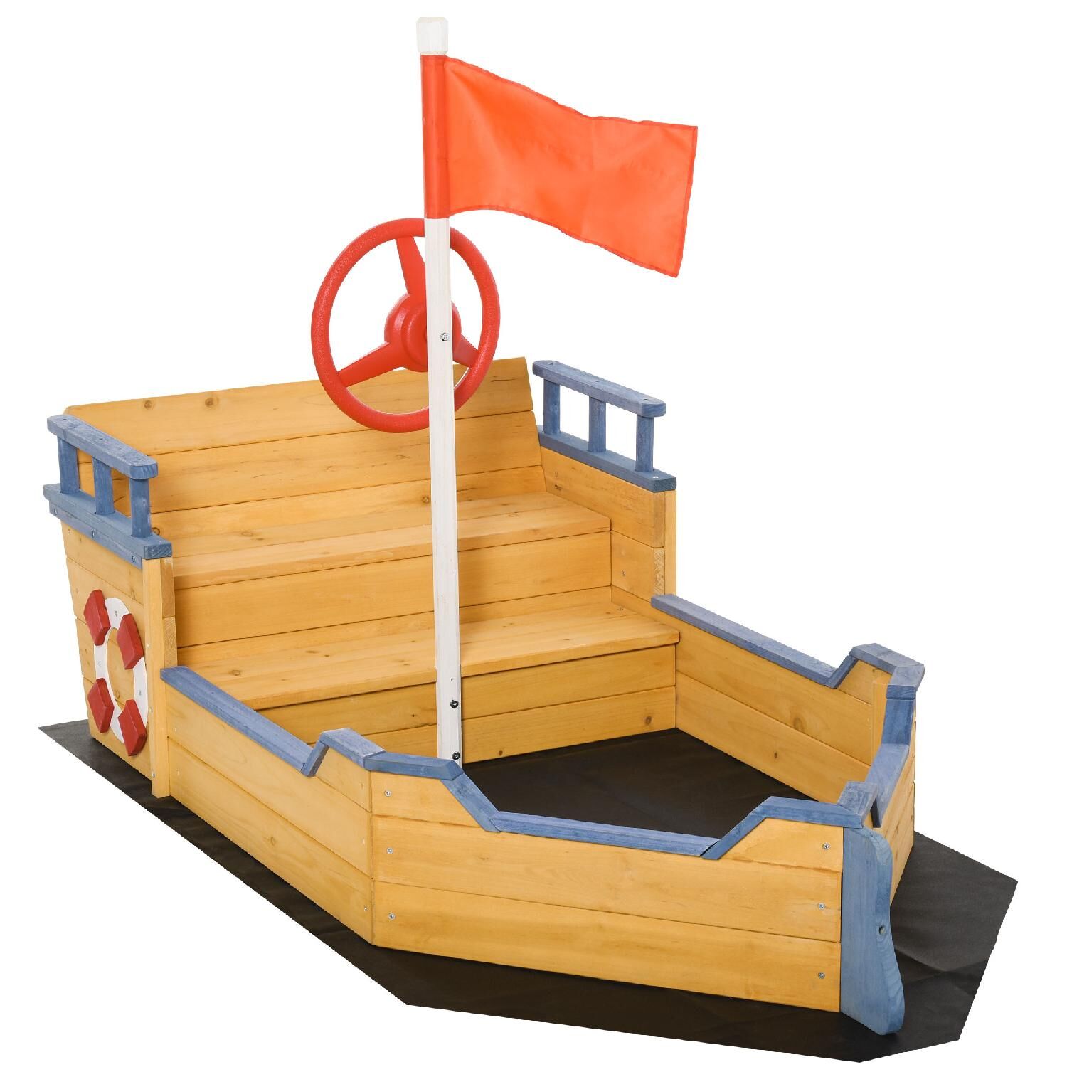 dechome 022v01343 sabbiera per bambini in legno a forma di nave dei pirati con vano contenitore 158x78x45.5cm - 022v01343