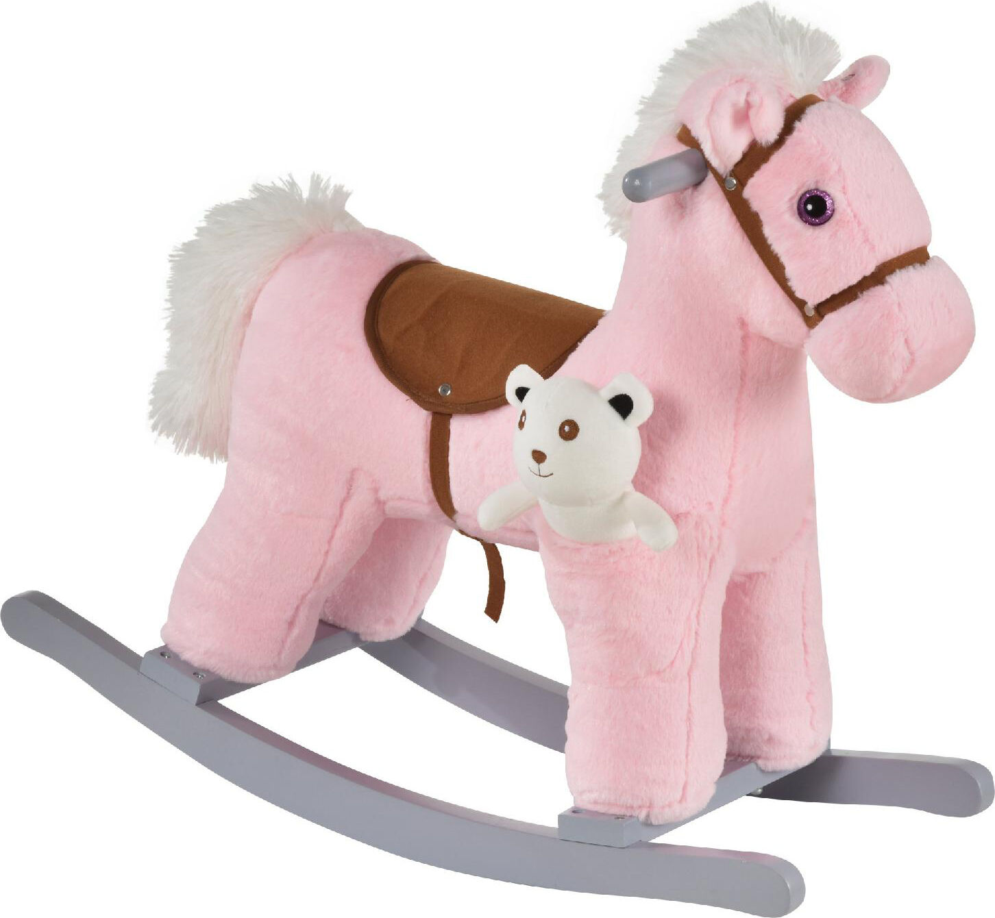 dechome 118pke330 cavallo a dondolo in peluche e legno con suoni e orsetto cavalcabile per bambini da 18+ mesi colore rosa - 118pke330